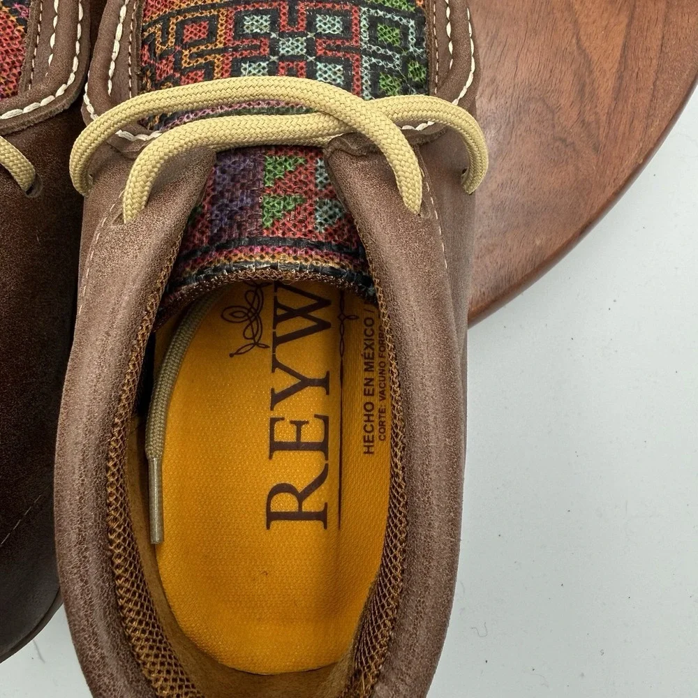 REYWELT Boots Brown Leather Woven Inlay Lace Up Chukka Moc Men's US 9.5/Mex 28.5